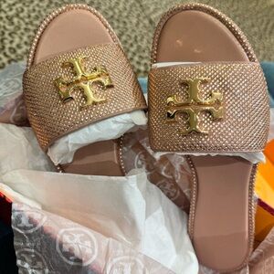 Brand New Authentic Tory Burch Women Rose Gold Bling Slides size 8